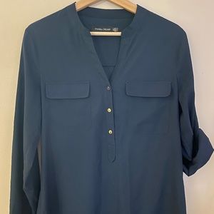 Navy Blue Blouse w/ Gold Buttons